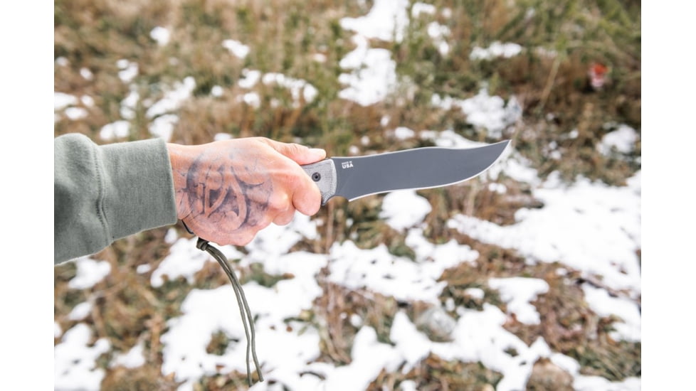 Tops Knives Longhorn Bowie Micarta Fixed Blade Knife, w/Black River Wash, Black, 6.75in, LONGB-05