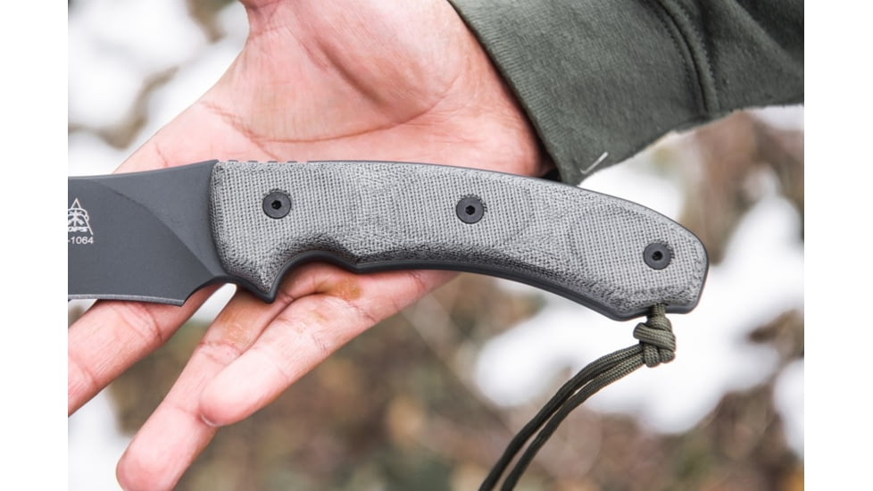 Tops Knives Longhorn Bowie Micarta Fixed Blade Knife, w/Black River Wash, Black, 6.75in, LONGB-05