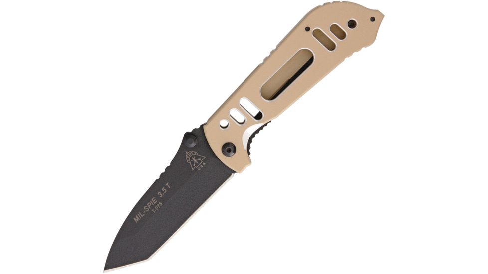 Tops Knives Mil-SPIE 3.5 Tanto Folding Knife,3.5in,Tanto,Coyote Tan,Aluminum Handle TPMIL35FTP