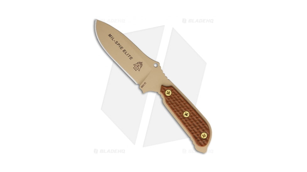 TOPS Knives Mil-Spie Elite Fixed Blade Knife, 4.00in, 1095, Drop Point Blade, Micarta Tan Handle, Tan/Tan, 8.00in, BHQ-63674