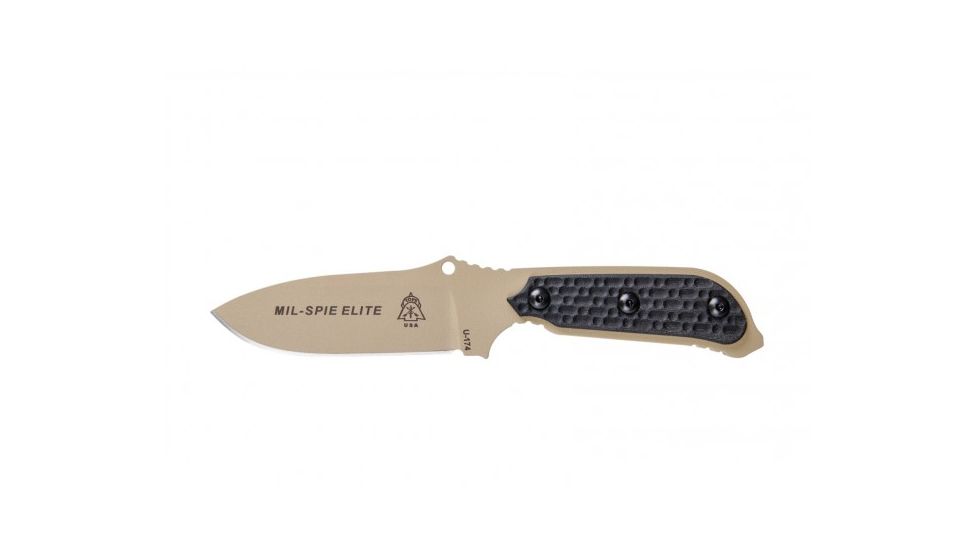 Tops Knives Mil-Spie3 Elite Fixed Blade Knife, Black, 4in, MIL3-Elite-BLM