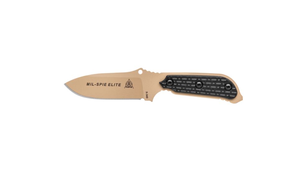 Tops Knives Mil-Spie3 Elite Fixed Blade Knife, Black, 4in, MIL3-Elite-BLM