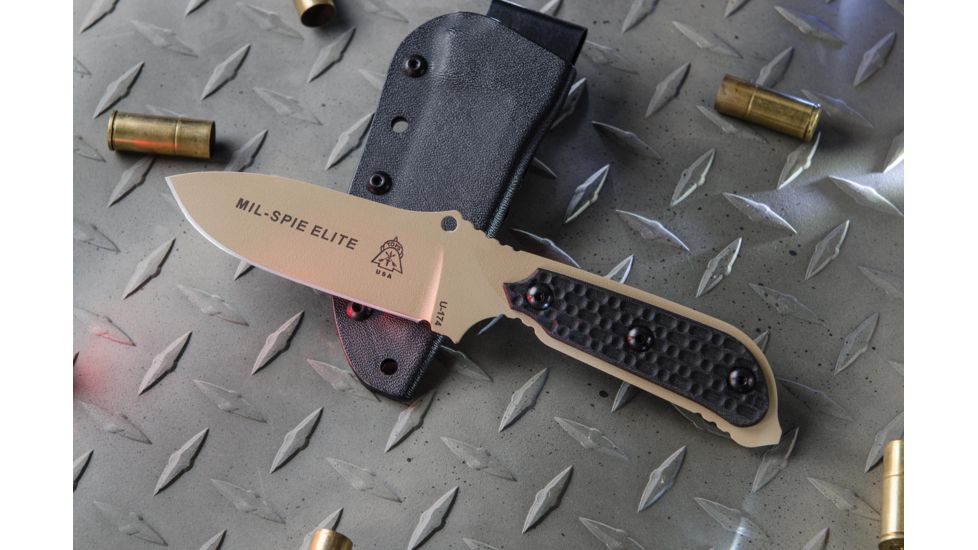 Tops Knives Mil-Spie3 Elite Fixed Blade Knife, Black, 4in, MIL3-Elite-BLM
