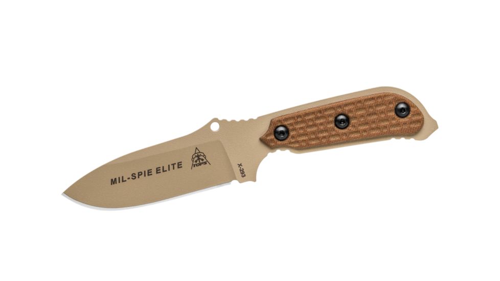 Tops Knives Mil-Spie3 Elite Fixed Blade Knife, Tan, 4in, MIL3-Elite-Tan