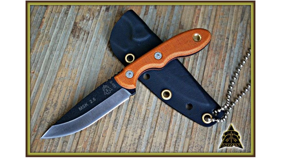 Tops Knives Mini Scandi Fixed Blade Knife,3in,Carbon Steel Blade,Tan Canvas Micarta Handle TPMSK25