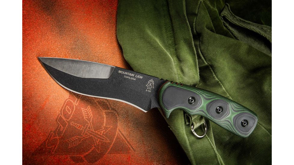 Tops Knives Mountain Lion Fixed Blade Knife, Green, 5.5in, MTLN-01