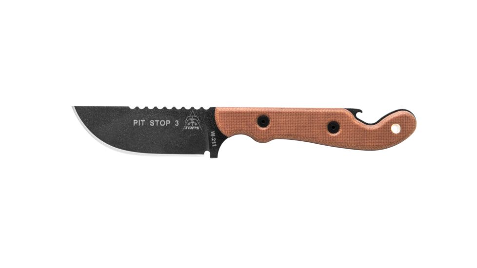 Tops Knives Pit Stop 3 Fixed Blade Knife,3in,Carbon Steel Blade,Tan Canvas Micarta Handle TPPSK01
