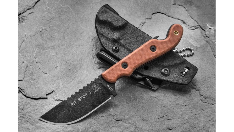 Tops Knives Pit Stop 3 Fixed Blade Knife,3in,Carbon Steel Blade,Tan Canvas Micarta Handle TPPSK01