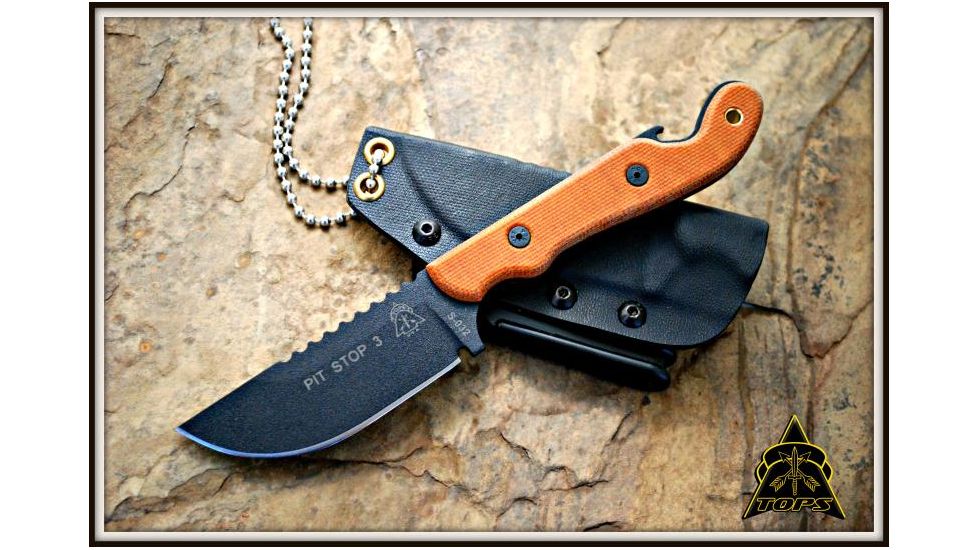 Tops Knives Pit Stop 3 Fixed Blade Knife,3in,Carbon Steel Blade,Tan Canvas Micarta Handle TPPSK01