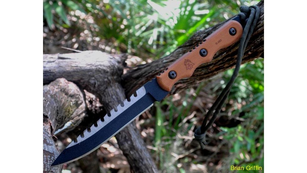 Tops Knives Ranger Bootlegger 2 Fixed Blade Knife,5in,Carbon Tool Steel Sawback Blade,Tan Canvas Micarta Handle TPRBL02