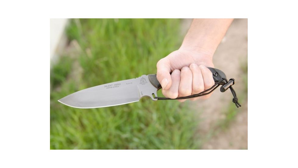 Tops Knives Silent Hero Fixed Blade Knife, w/Smooth Scales, Black, 6.38in, HERO-04
