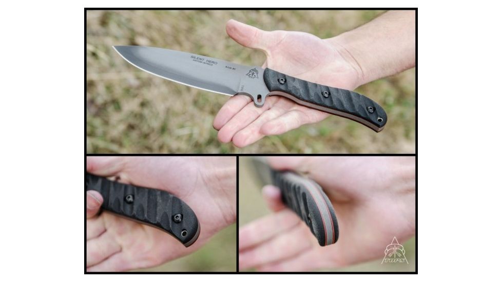 Tops Knives Silent Hero Fixed Blade Knife, w/Smooth Scales, Black, 6.38in, HERO-04