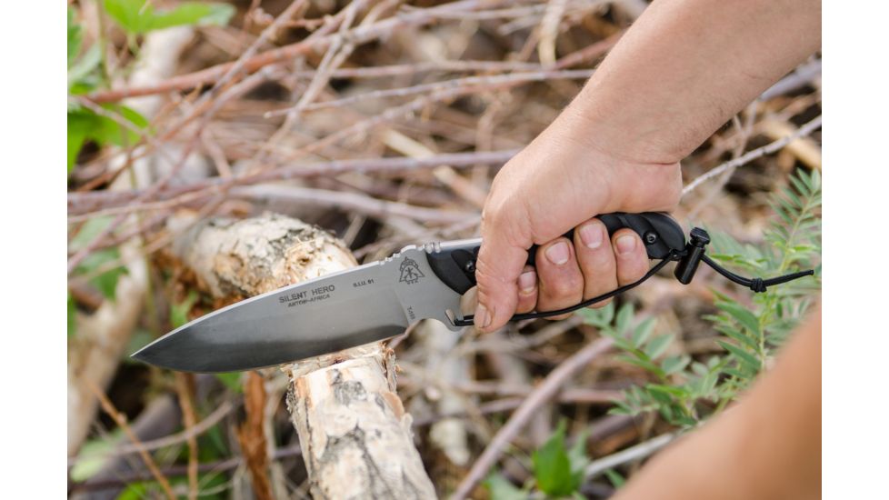 Tops Knives Silent Hero Fixed Blade Knife, w/Smooth Scales, Black, 6.38in, HERO-04