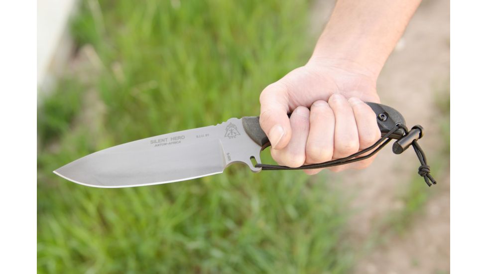 Tops Knives Silent Hero Fixed Blade Knife, w/Smooth Scales, Black, 6.38in, HERO-04