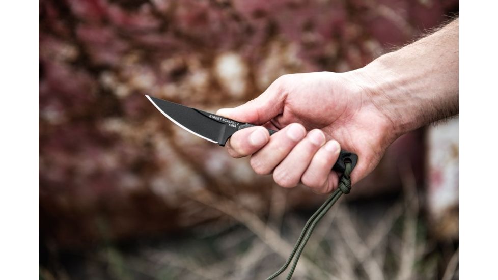 TOPS Knives Street Scalpel 2 Fixed Blade Knife, 3.13in, 1095 Carbon Steel Blade, Black Canvas Micarta Handle, SSS-02