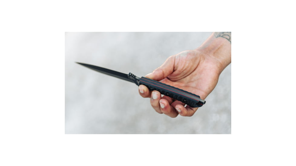 TOPS Knives Szabo Express Double Edge Knife by Laci Szabo, 10.38in Overall, 5.63in Black Cerakote Double Edge 1095HC Steel Blade, Black Sculpted Micarta Handle, Kydex Sheath, SZEX-02