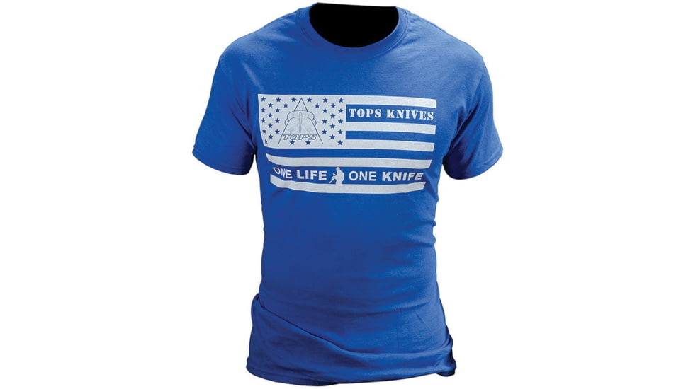 TOPS Knives Flag Logo Cotton T-Shirt, Blue, Large, TS-FLAG-BLU-LARGE