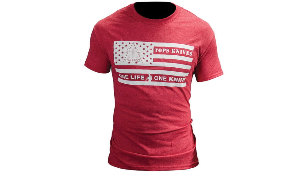 TOPS Knives Flag Logo Cotton T-Shirt, Red, Large, TS-FLAGRED LARGE
