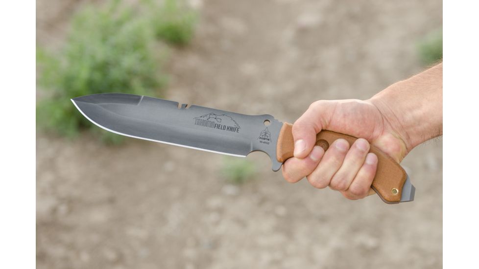 Tops Knives Tahoma Field Knife, w/Unsharpened top edge, Tan, 7.75in, TAHO-03TNS