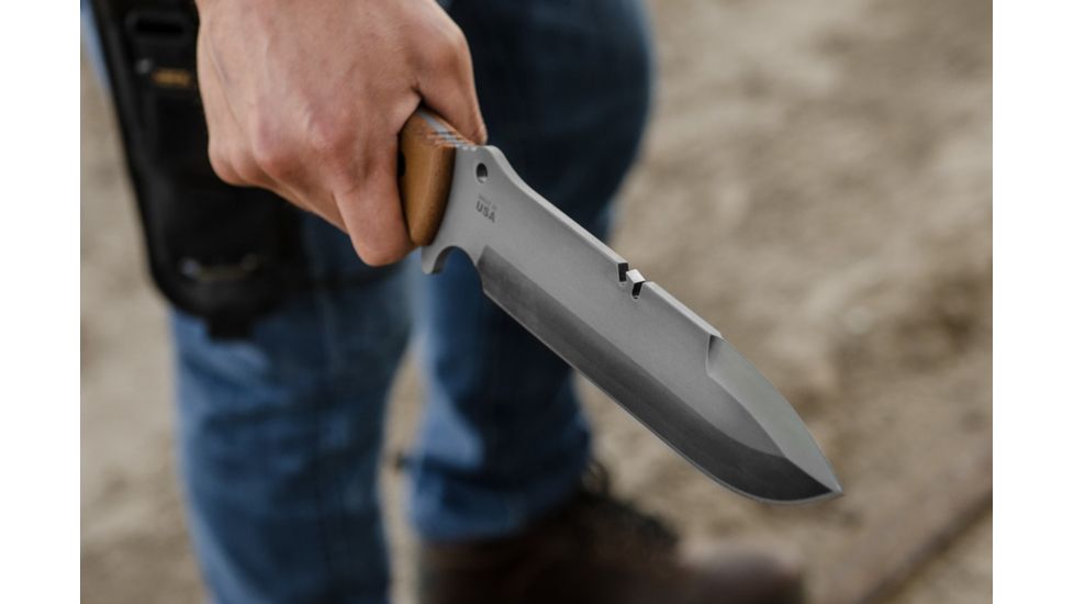 Tops Knives Tahoma Field Knife, w/Unsharpened top edge, Tan, 7.75in, TAHO-03TNS