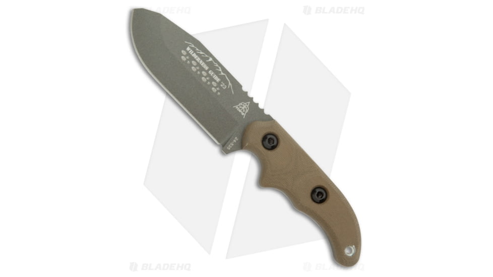 TOPS Knives Wilderness Guide Fixed Blade Knife, 4.38in, 1095, Drop Point Blade, Micarta, Green Handle, Green/Gray, 8.78 inch, BHQ-194753