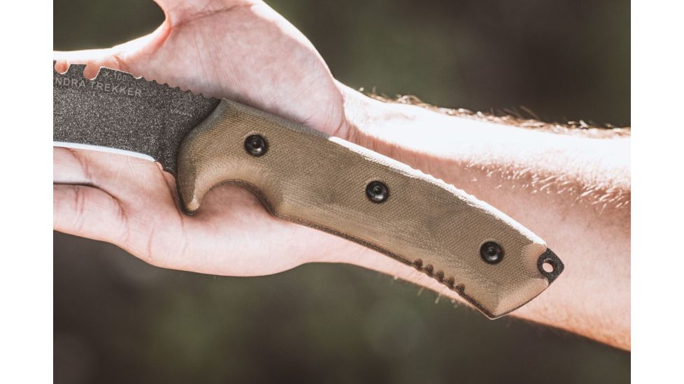 Tops Knives Tundra Trekker Fixed Blade Knife,9in,Tactical Stone 1095 RC 56-58 Steel Blade, Green Canvas Micarta Handle, TDTK-01