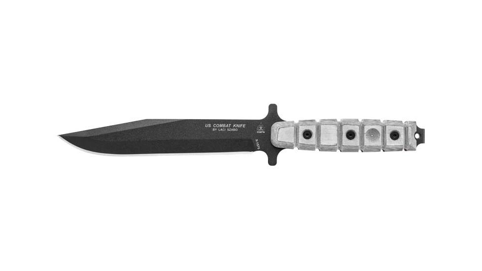 TOPS Knives US Combat Fixed Blade Knife, 7.5in, 1095 RC 56-58 Steel Blade, Black Linen Micarta Handle, TPUS01
