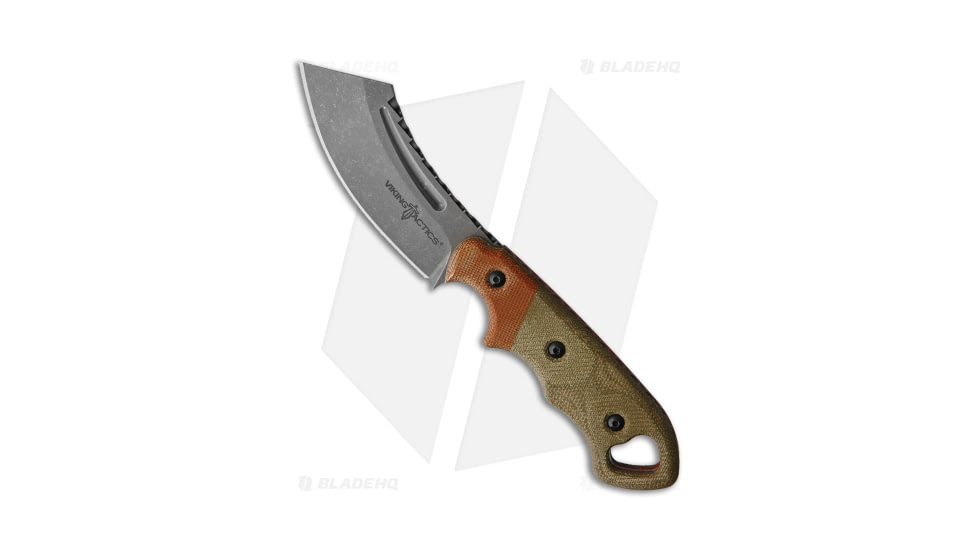 TOPS Knives Viking Tactics Patriot Fixed Blade Knife, 2.875in, 1095, Cleaver Blade, Micarta Green/Tan Handle, Black/Green/Tan, 6.75in, BHQ-101974