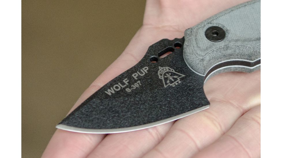 Tops Knives Wolf Pup Fixed Blade Knife, Black, 2.5in, WP010
