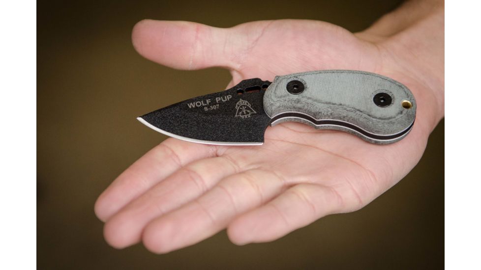 Tops Knives Wolf Pup Fixed Blade Knife, Black, 2.5in, WP010