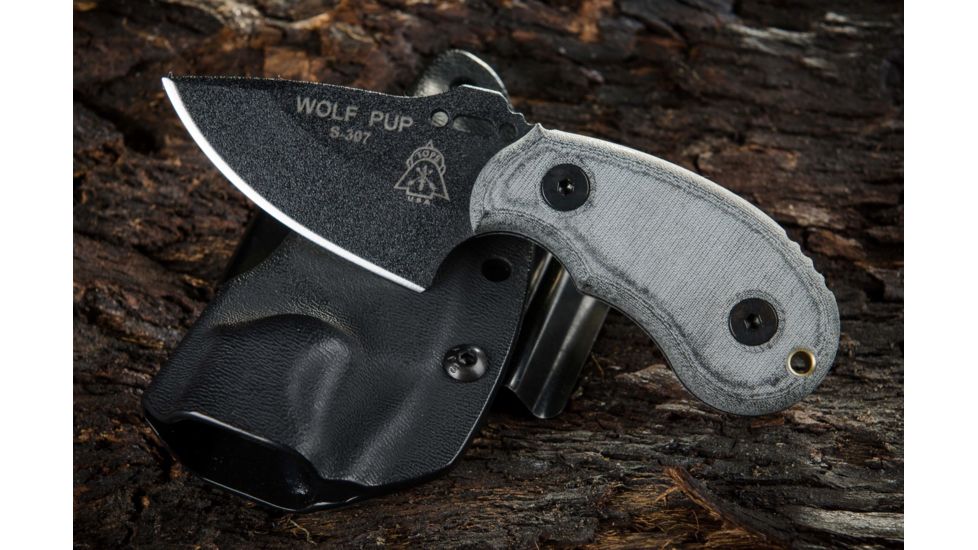 Tops Knives Wolf Pup Fixed Blade Knife, Black, 2.5in, WP010