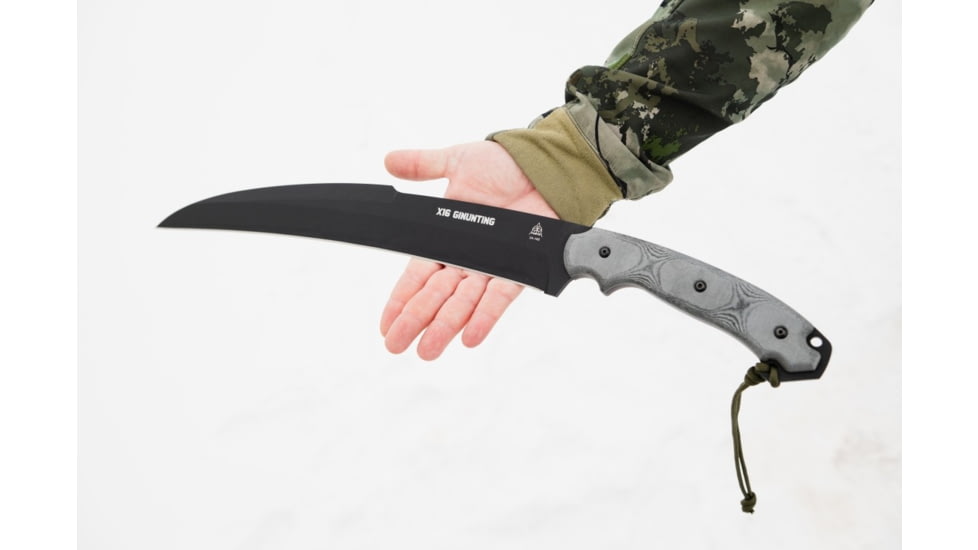 TOPS Knives X16 Ginunting Fixed Blade Knife, 15.75in, 1095 Steel, Kukri, Black Linen Micarta Handle, X16G-02