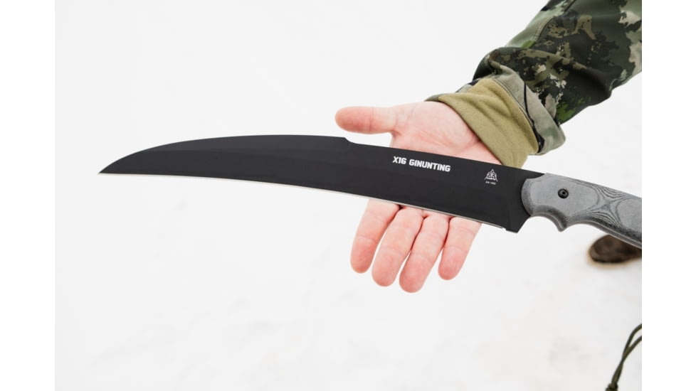 TOPS Knives X16 Ginunting Fixed Blade Knife, 15.75in, 1095 Steel, Kukri, Black Linen Micarta Handle, X16G-02