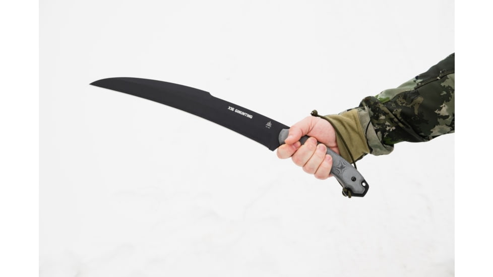 TOPS Knives X16 Ginunting Fixed Blade Knife, 15.75in, 1095 Steel, Kukri, Black Linen Micarta Handle, X16G-02