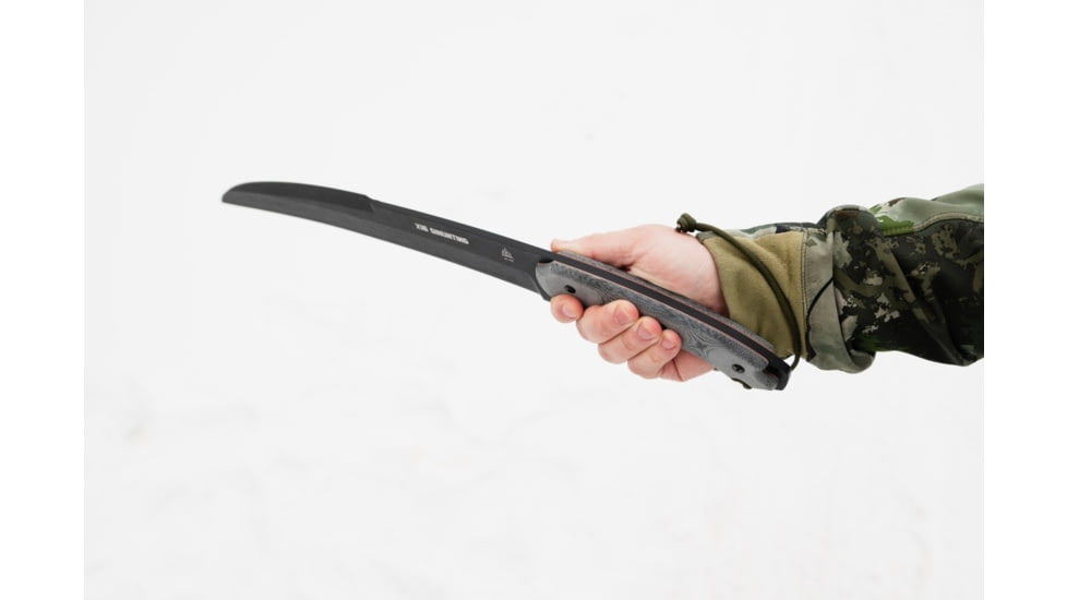 TOPS Knives X16 Ginunting Fixed Blade Knife, 15.75in, 1095 Steel, Kukri, Black Linen Micarta Handle, X16G-02