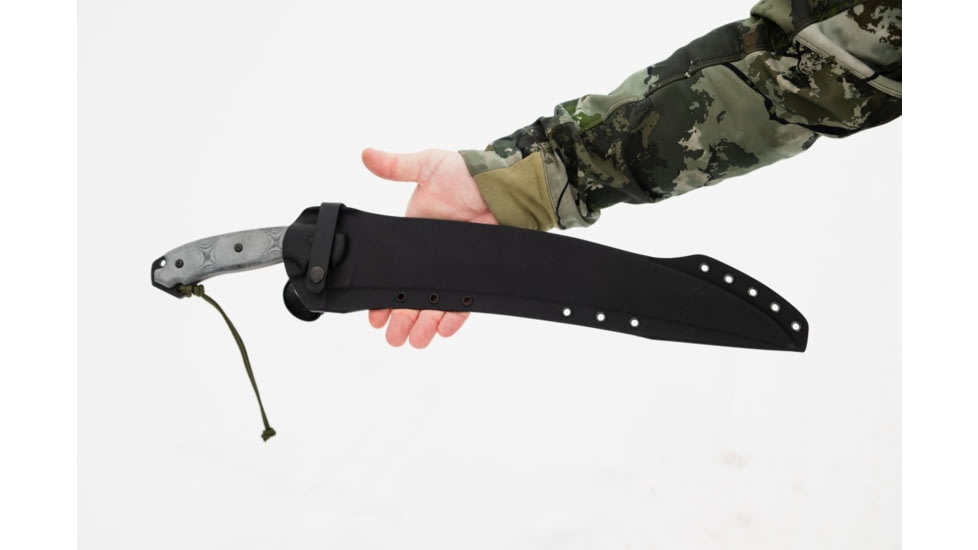 TOPS Knives X16 Ginunting Fixed Blade Knife, 15.75in, 1095 Steel, Kukri, Black Linen Micarta Handle, X16G-02