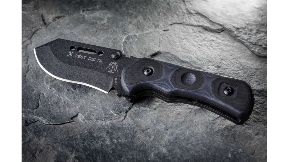 Tops Knives XcEST Delta Folding Knife, Black, 3.38in, XCEST-D
