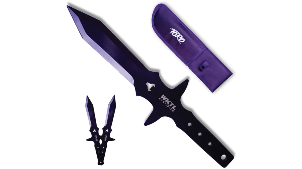 Toro Knives Barbaro Black Throwing Knives, 15.63in Overall, 9.25in Black Powder 3Cr13 Blade, SS Handle, Nylon Sheath, 85