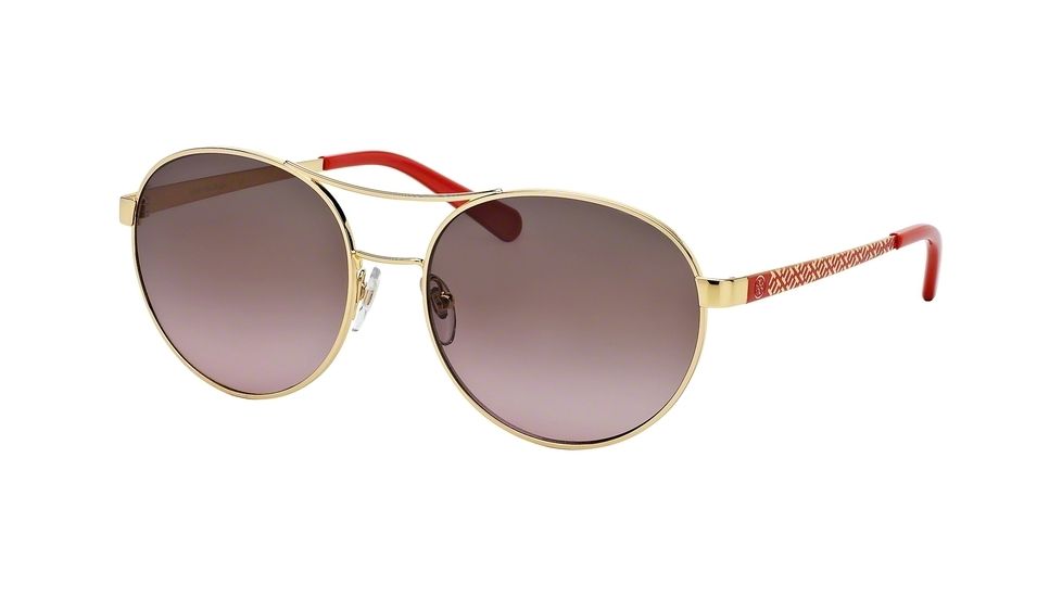 Tory Burch TY6037 Sunglasses 304614-56 - Gold W Poppy T Print Frame, Brown Rose Gradient Lenses
