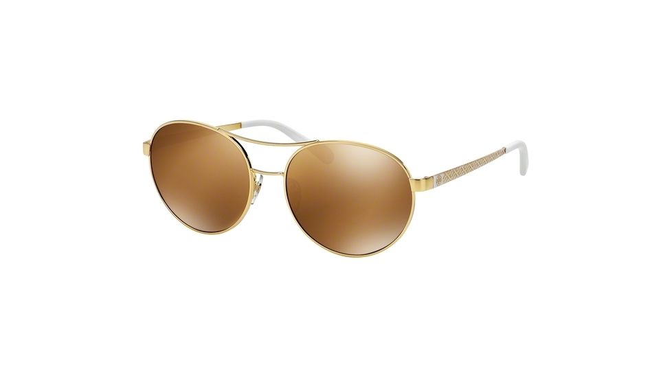 Tory Burch TY6037 Sunglasses 304797-56 - Gold W Ivory T Print Frame, Gold Mirror Lenses