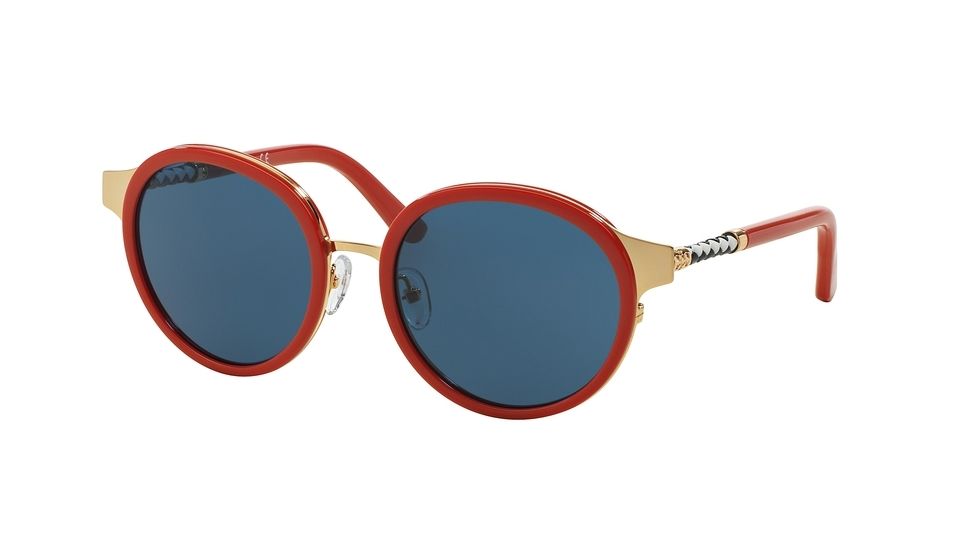 Tory Burch TY6042Q Sunglasses 310980-52 - Gold/Red Frame, Blue Solid Lenses