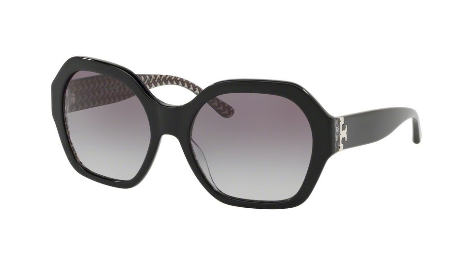 Tory Burch TY7120 Sunglasses 165311-57 - Black/black White Zig Zag Prin Frame, Grey Gradient Lenses