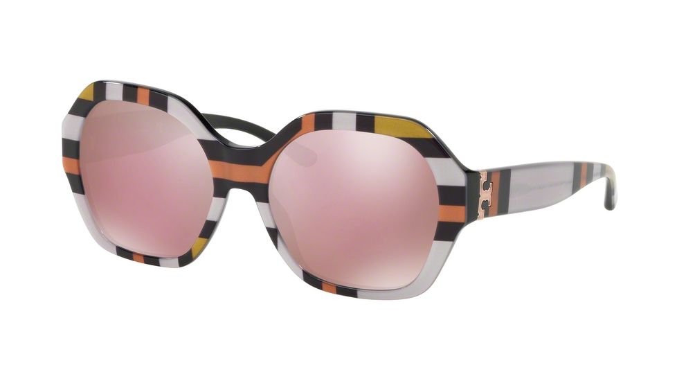 Tory Burch TY7120 Sunglasses 17301T-57 - Octagon Square Enlarged Print Frame, Pink Mirror Gold Lenses