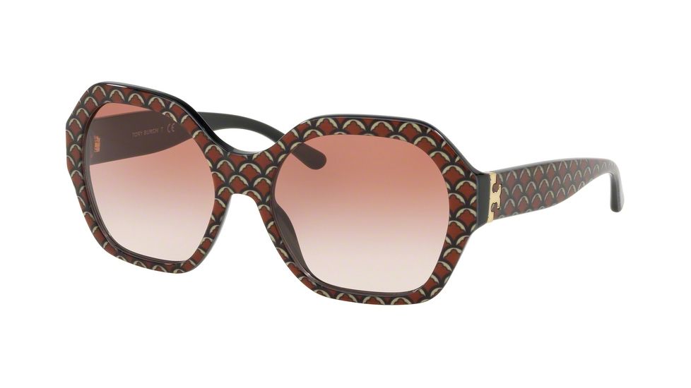 Tory Burch TY7120 Sunglasses 173113-57 - Eatern Print / Black Frame, Pink Gradient Lenses
