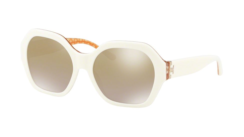 Tory Burch TY7120 Sunglasses 17326E-57 - Ivory / Orange Circular T Prin Frame, Gold Gradient Mirror Lenses