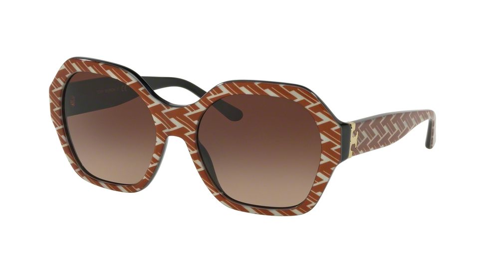 Tory Burch TY7120 Sunglasses 174813-57 - Orange T Pattern / Black Frame, Dark Brown Gradient Lenses