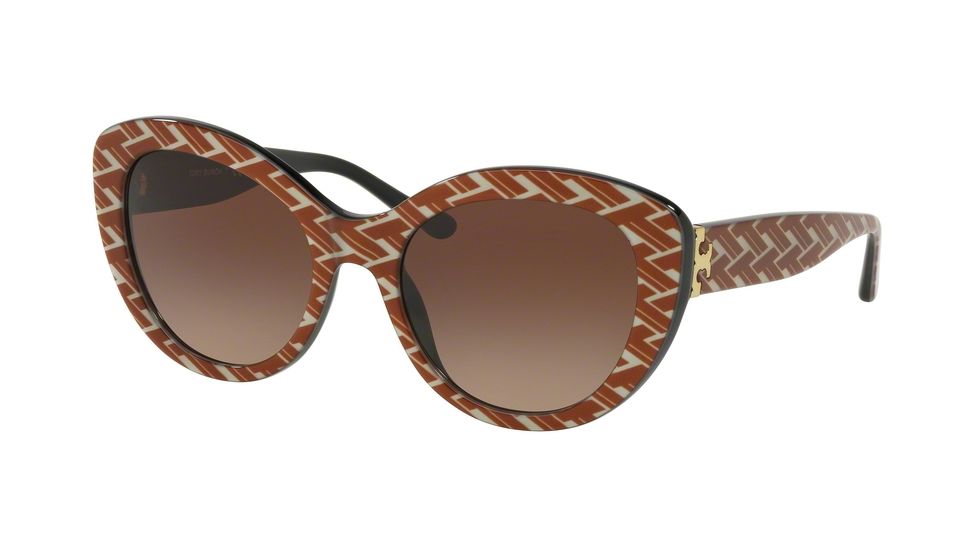 Tory Burch TY7121 Prescription Sunglasses, 55mm, Orange T Pattern / Black, TY7121-174813-55-SV