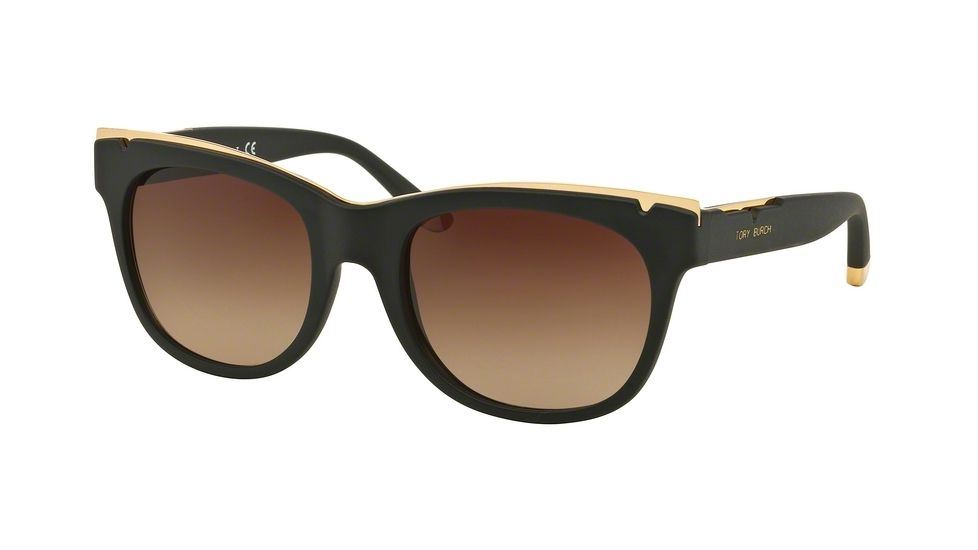 Tory Burch TY9043 Sunglasses 152213-53 - Matte Black/Gold Frame, Brown Gradient Lenses
