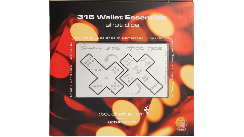 Touch of Ginger Wallet Shot Dice, 3 3/8in X 2 1/8in Credit Card Size, Polished SS Construction, Super Slim Design, TOG01