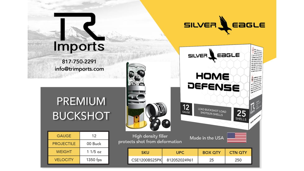TR Imports Silver Eagle 12 Gauge 2 3/4in Centerfire Shotgun Buckshot Ammo, 25 Rounds, SE1200BS25PK